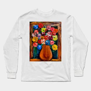 Some abstract mixed flowers in a metallic vase Long Sleeve T-Shirt